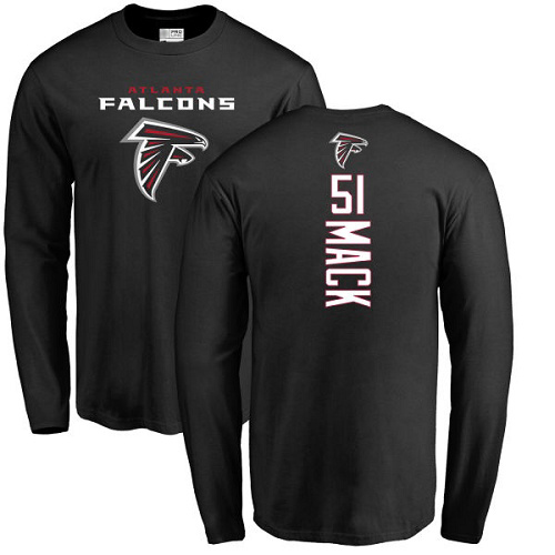 Atlanta Falcons Men Black Alex Mack Backer NFL Football #51 Long Sleeve T Shirt